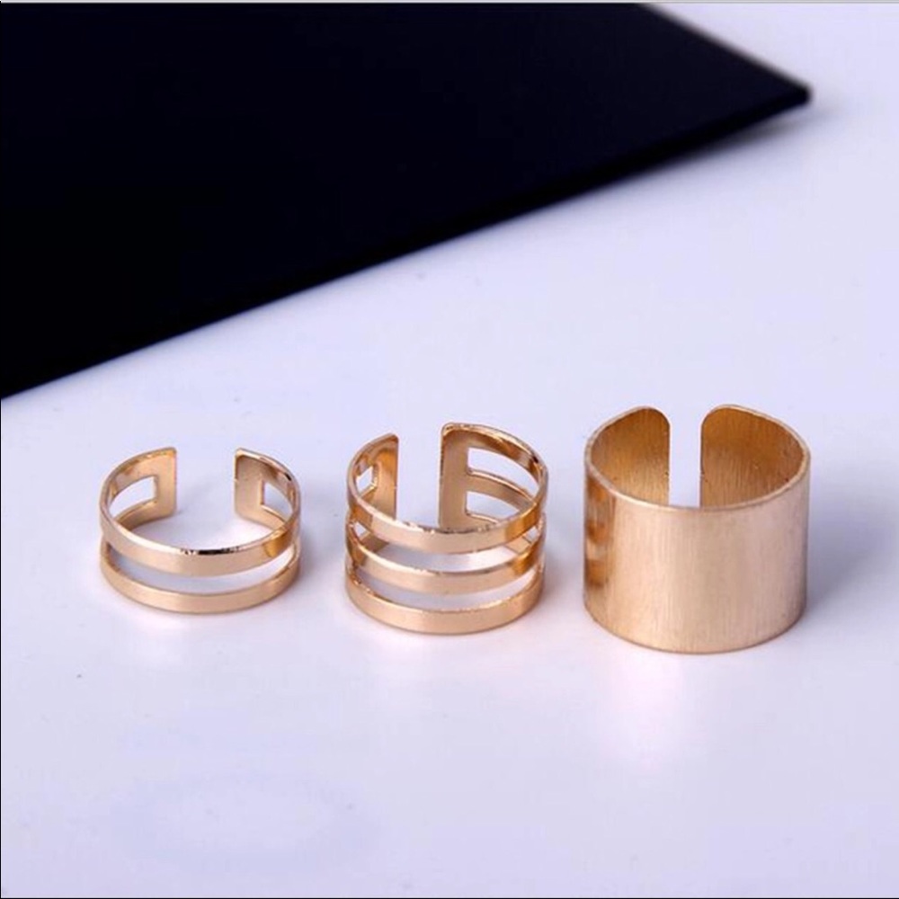 New! Set Of 3 Adjustable Rings! Gold & Silver Ring - Picture 5 of 5